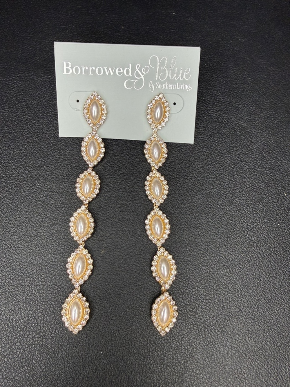 Borrowed & Blue Gold Pearl Linear Drop Earrings by Borrowed & Blue